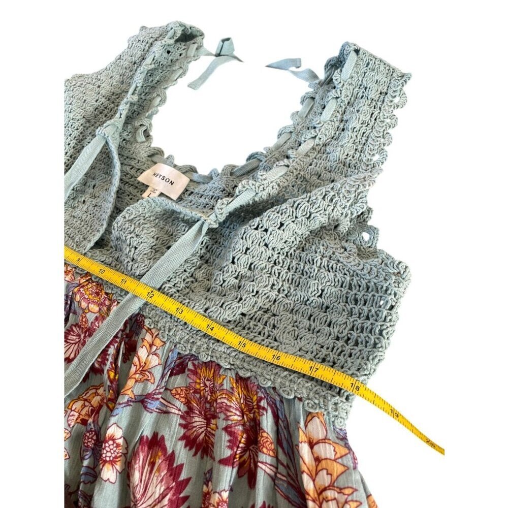 Heyson Floral Crochet Halter Babydoll Mini Dress Shirt Boho Cottagecore Teal SZ - Picture 8 of 9